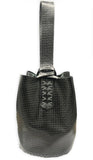 Black embossed upcycled leather wristlet