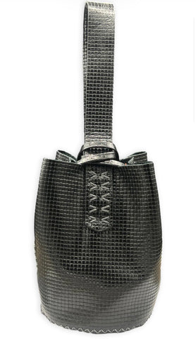 Black embossed upcycled leather wristlet
