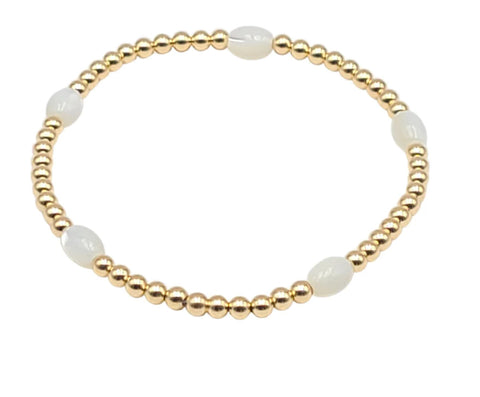 Semi precious white and gold filled bead bracelet