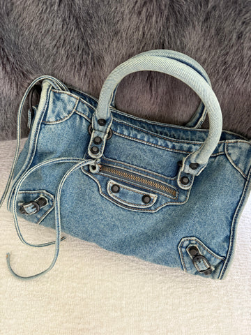 Denim satchel with removable strap