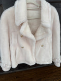 White wool gold button moto jacket