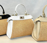 Italian Leather and Rafia Handbag - Made in Italy