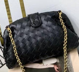 Woven leather chain strap convertible clutch