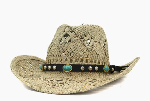 Natural straw hat - western detail