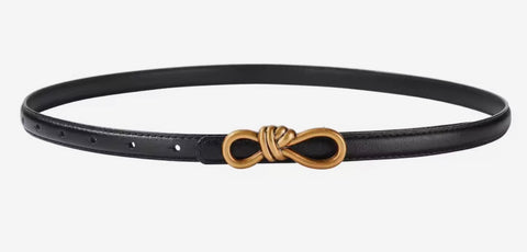 Brushed Gold Knot thin leather belt