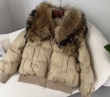 Short down puffer fur collar - khaki