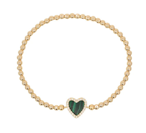 Malachite pave heart gold filled bracelet