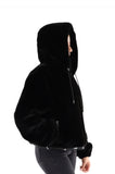 Black faux fur hooded jacket
