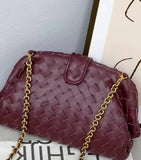 Woven leather chain strap convertible clutch