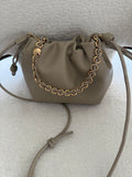 Small cinch leather bag- gold chain strap & leather strap