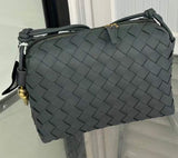 Large leather woven square bag - gold hardware