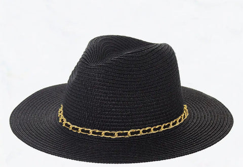Straw hat with chain detail