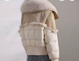 Cream puffer jacket vegan trim