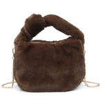 Faux fur clutch with chain strap