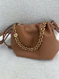 Small cinch leather bag- gold chain strap & leather strap