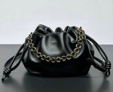 Small cinch leather bag- gold chain strap & leather strap