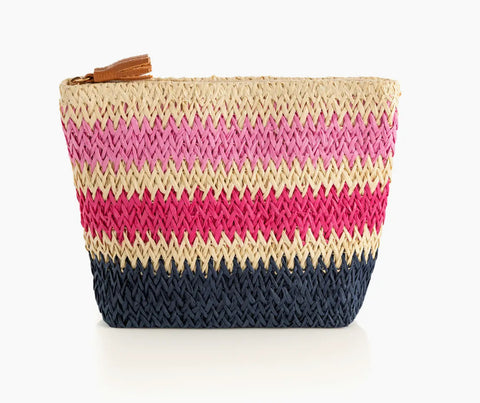 Pink stripe straw pouch