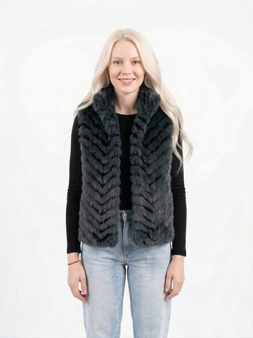 Striped faux fur vest jacket