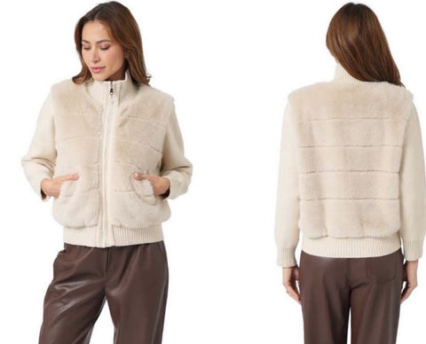 Cream faux fur sweater sleeve jacket