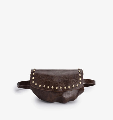 Espresso studded belt/crossbody bag