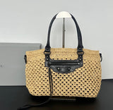 Rafia and leather basket bag