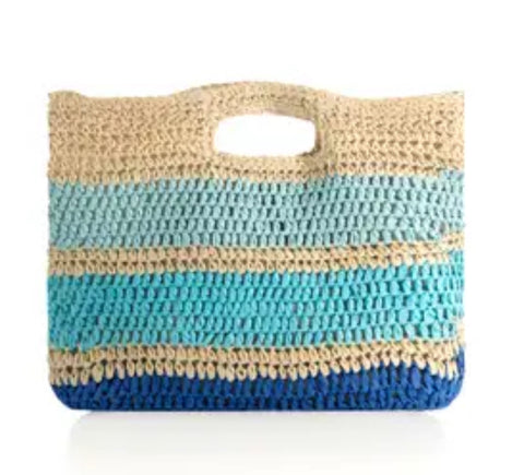 Blue stripe straw tote