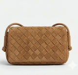 Suede adjustable woven handbag
