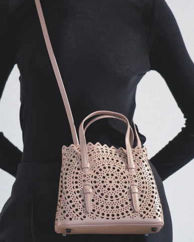 Laser cut leather bag - small