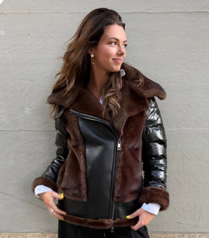 Black puffer with chocolate faux fur