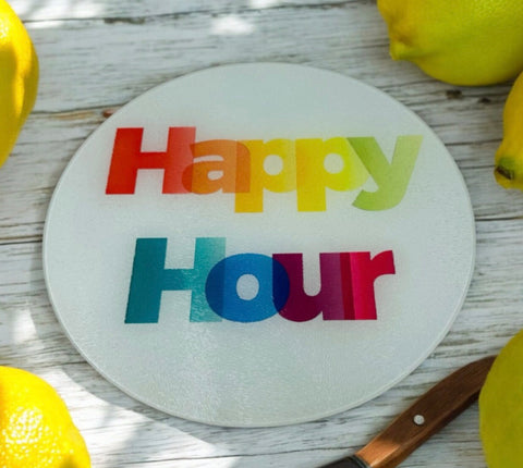 Happy hour round cutting board