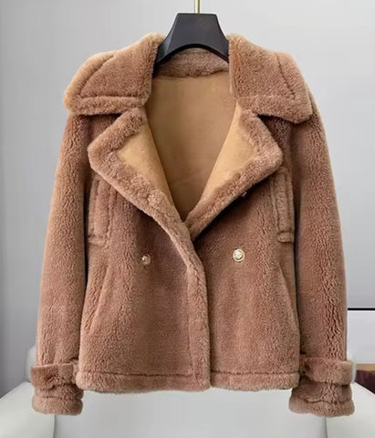 Shearling gold button moto jacket - size small
