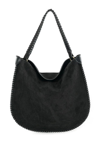 Black shoulder bag - faux suede