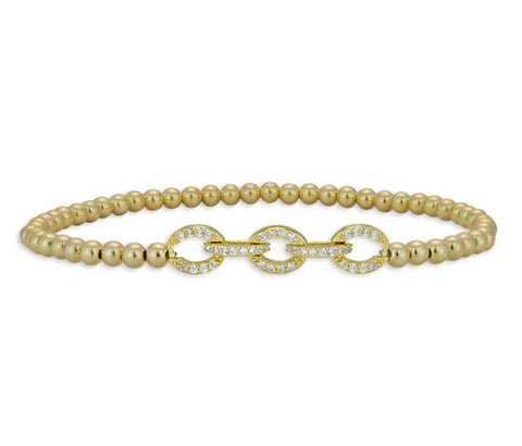 Cz links gold filled bead bracelet