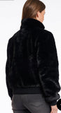 Black faux fur jacket - leather trim detail