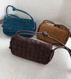 Suede adjustable woven handbag
