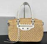 Rafia and leather basket bag