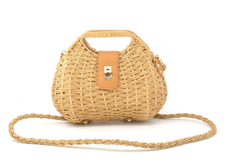 Straw clutch - woven chain strap