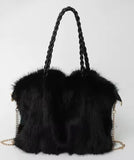 Faux fur tote with braided straps