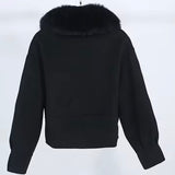 Black Wool cashmere jacket - fur collar