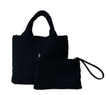 Neoprene Medium woven Black Bag -crossbody strap