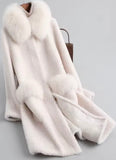 Fox fur knee length jacket - cream