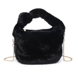 Faux fur clutch with chain strap