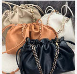 Small cinch leather bag- gold chain strap & leather strap