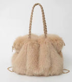 Faux fur tote with braided straps