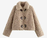 Faux shearling hook closure jacket
