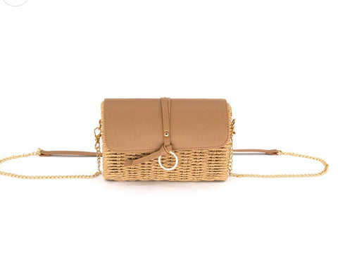 Straw and Vegan Flap Handbag