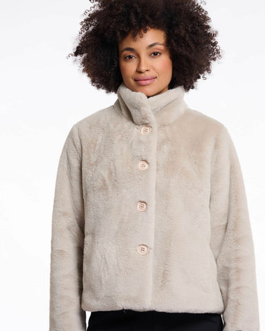 Faux fur button jacket - stone
