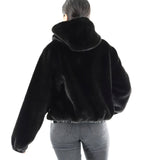 Black faux fur hooded jacket