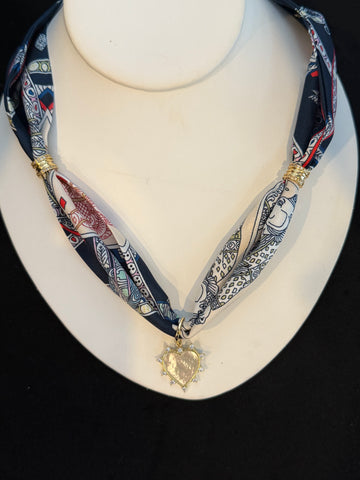 Heart charm scarf necklace