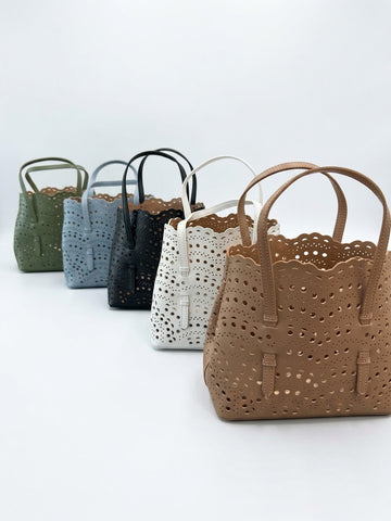 Laser cut leather bag - small